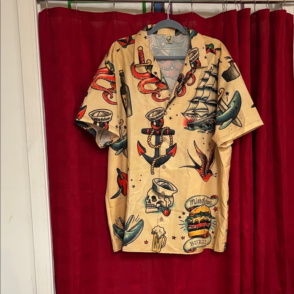 Men's Tattoo Print Casual Shirt in Cream